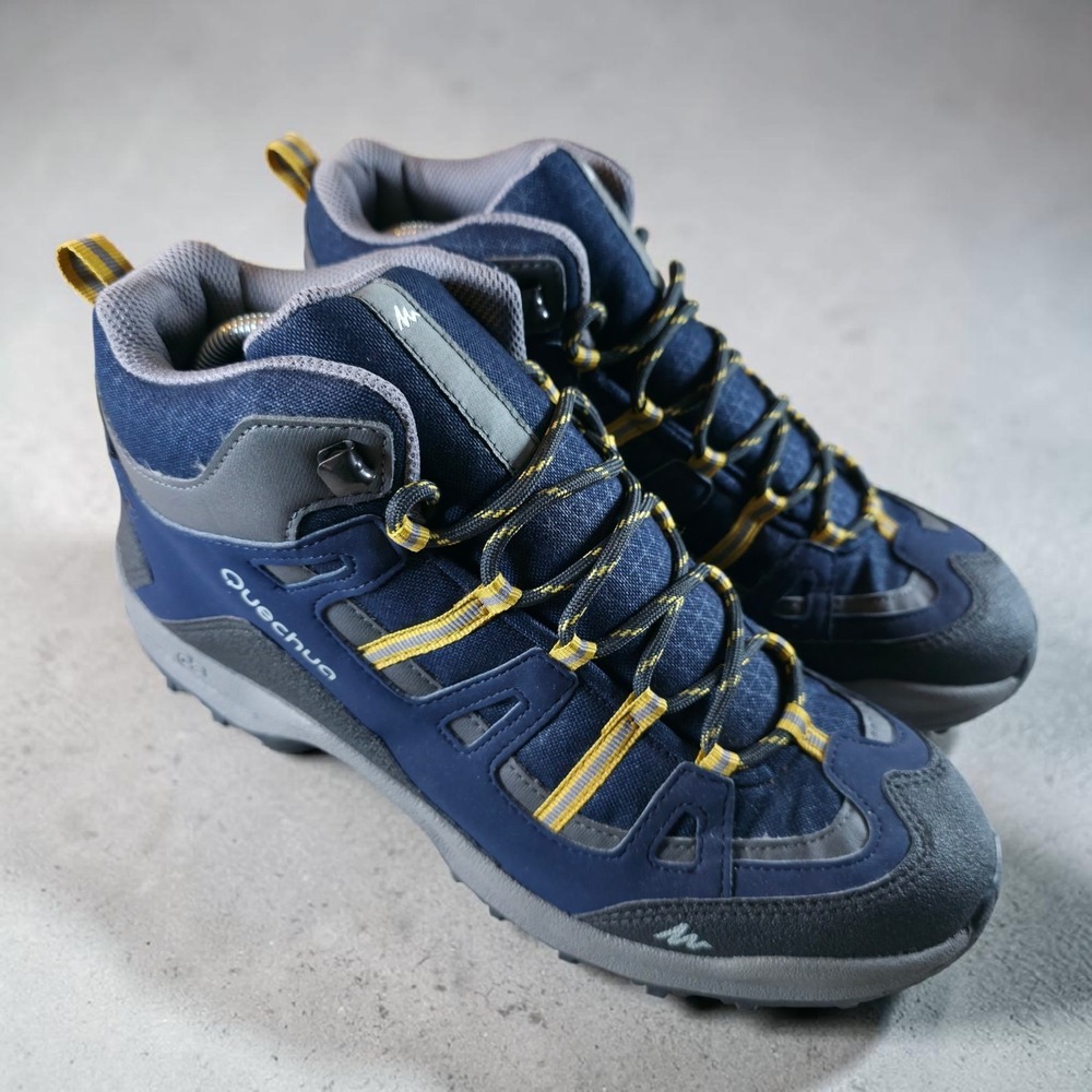 Quechua Mens Hiking Outdoors Trail Boots Size 9 Waterproof Blue Yellow‎ New